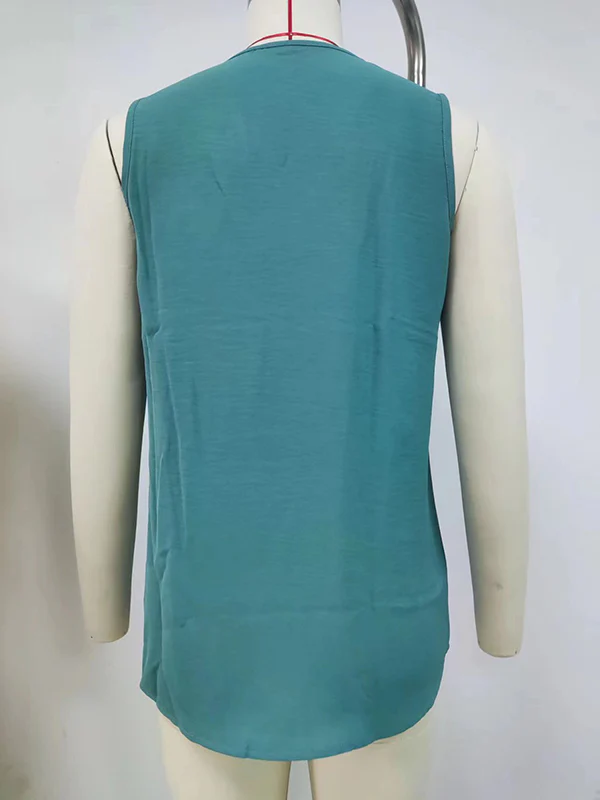 Loose Sleeveless Solid Color V-Neck Vest Top - Image 26