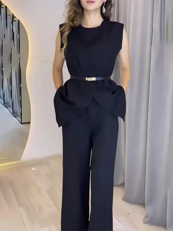 Loose Sleeveless Split-Front Split-Joint Round-Neck Vest Top - Image 3