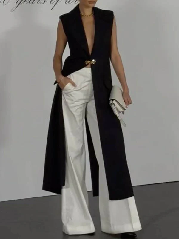 Loose Sleeveless Split-Joint Deep V-Neck Vest Outerwear - Image 3