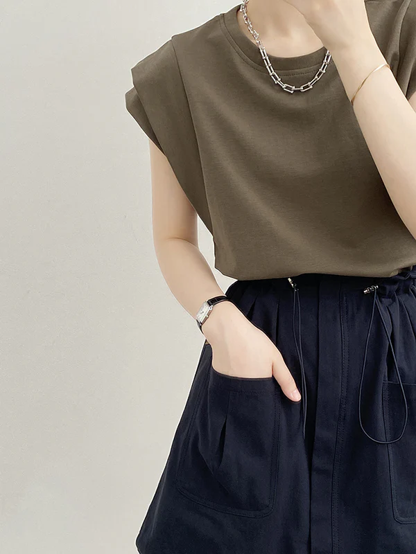 Loose Sleeveless Split-Joint Round-Neck T-Shirts Tops - Image 11