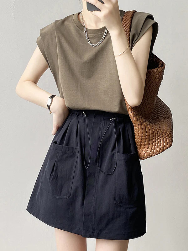 Loose Sleeveless Split-Joint Round-Neck T-Shirts Tops - Image 12