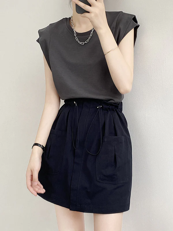 Loose Sleeveless Split-Joint Round-Neck T-Shirts Tops - Image 14