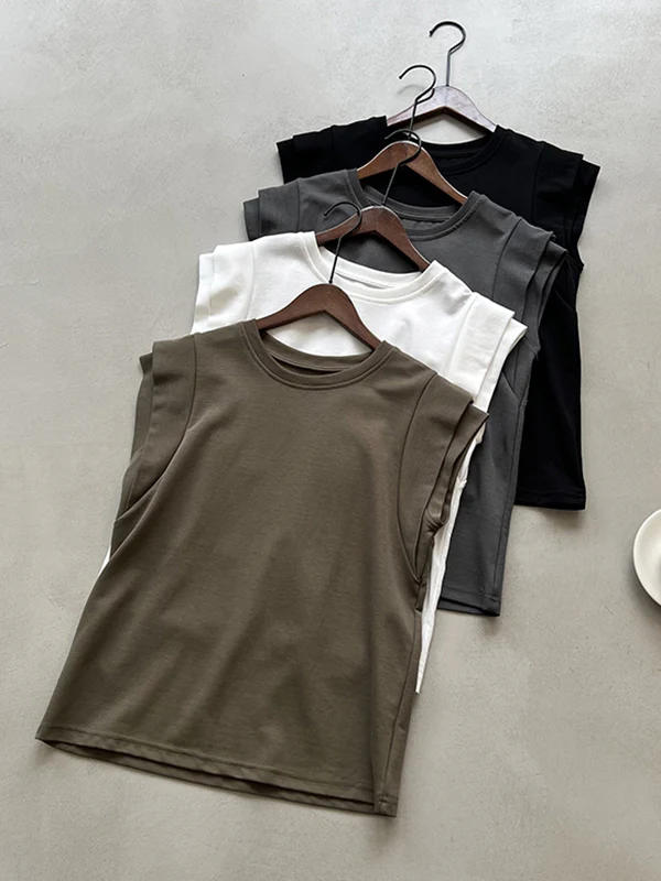Loose Sleeveless Split-Joint Round-Neck T-Shirts Tops - Image 15