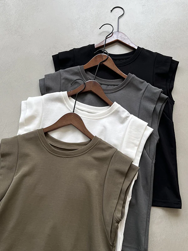 Loose Sleeveless Split-Joint Round-Neck T-Shirts Tops - Image 16