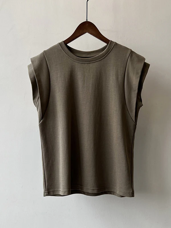 Loose Sleeveless Split-Joint Round-Neck T-Shirts Tops - Image 19