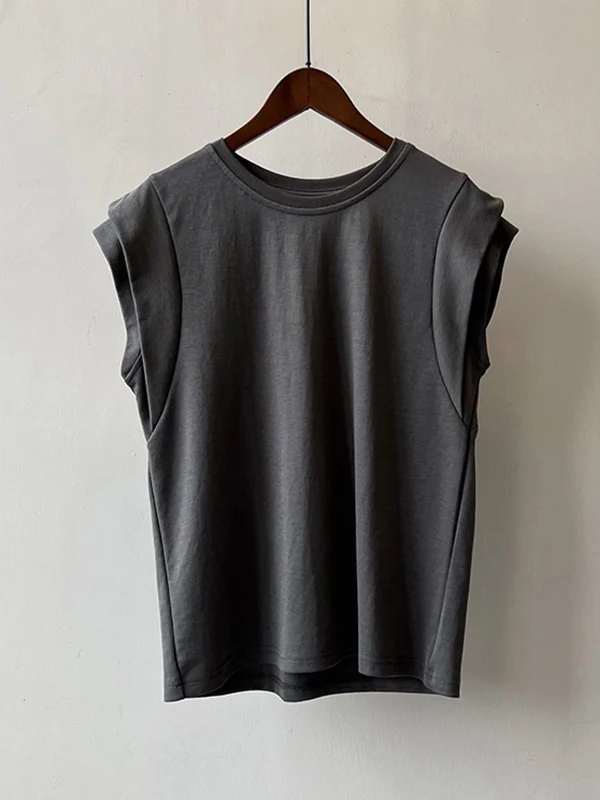 Loose Sleeveless Split-Joint Round-Neck T-Shirts Tops - Image 21
