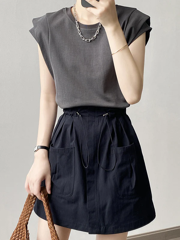 Loose Sleeveless Split-Joint Round-Neck T-Shirts Tops - Image 3