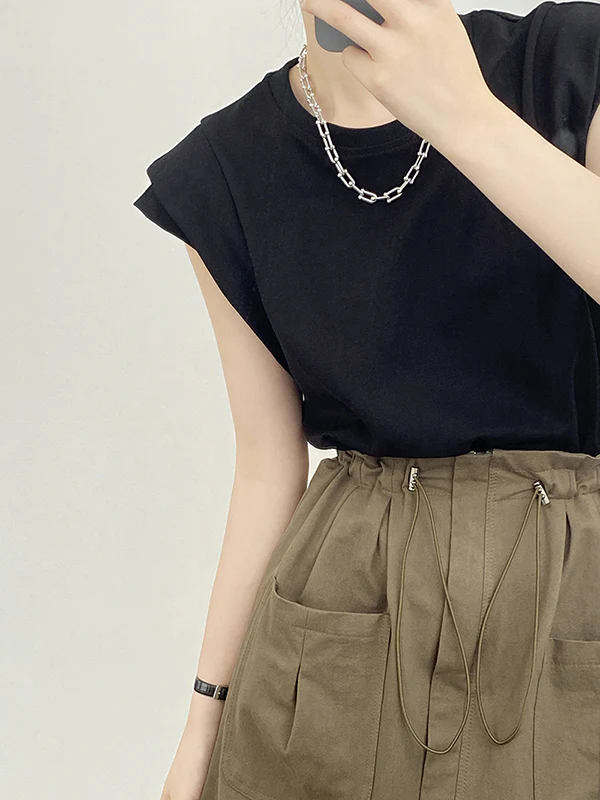 Loose Sleeveless Split-Joint Round-Neck T-Shirts Tops - Image 6