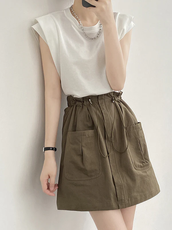 Loose Sleeveless Split-Joint Round-Neck T-Shirts Tops - Image 9