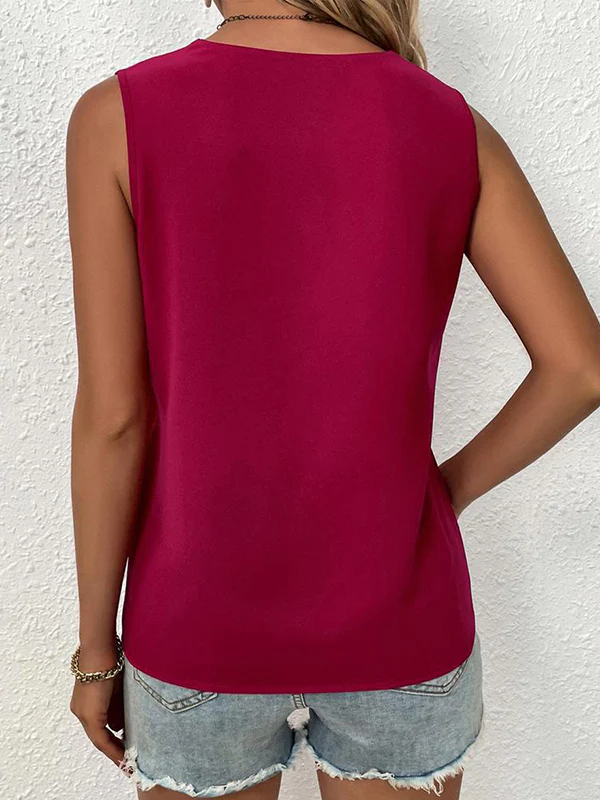 Loose Sleeveless Split-Joint V-Neck Blouses Vest Top - Image 10