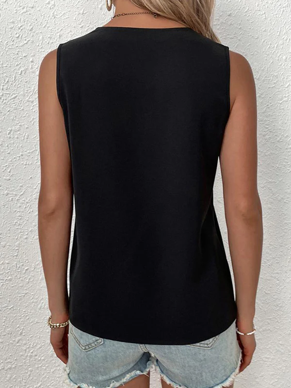 Loose Sleeveless Split-Joint V-Neck Blouses Vest Top - Image 11