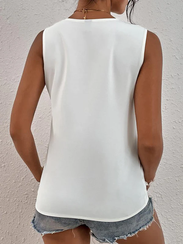 Loose Sleeveless Split-Joint V-Neck Blouses Vest Top - Image 9