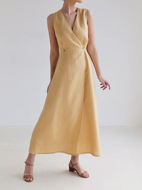 Loose Sleeveless Split-Joint V-Neck Maxi Dresses - Image 2