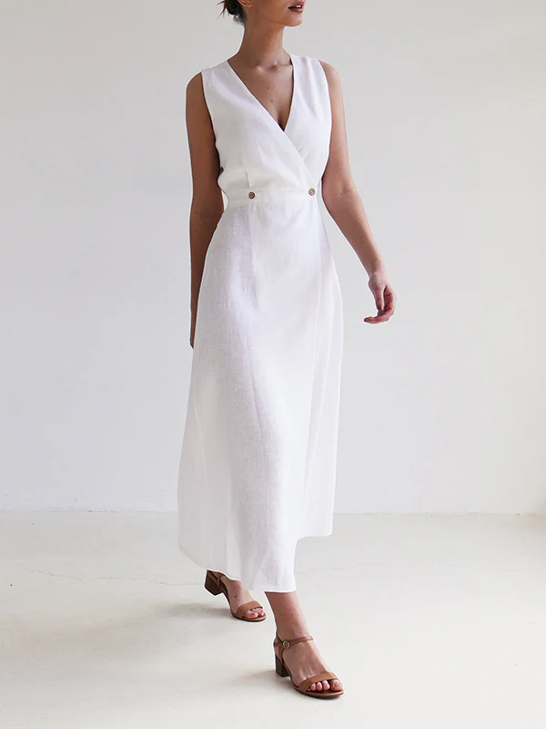 Loose Sleeveless Split-Joint V-Neck Maxi Dresses - Image 3
