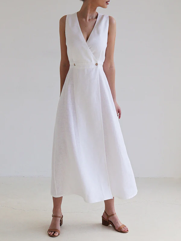 Loose Sleeveless Split-Joint V-Neck Maxi Dresses - Image 4