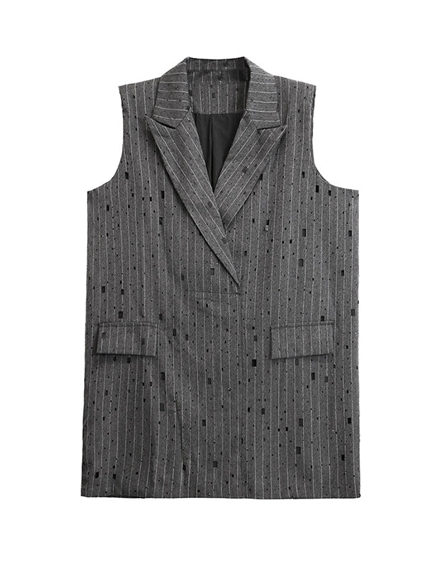 Loose Sleeveless Striped Lapel Vest Top - Image 19