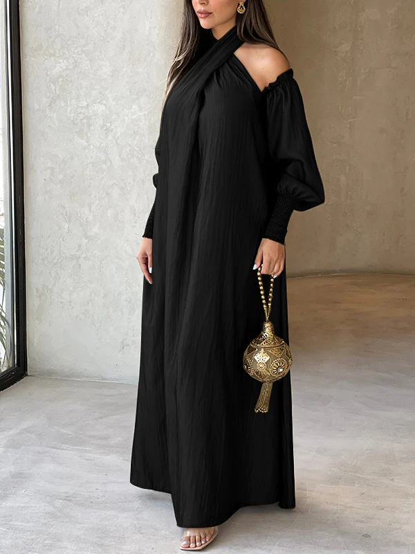 Loose Solid Color Long Sleeves Maxi Dresses - Image 11