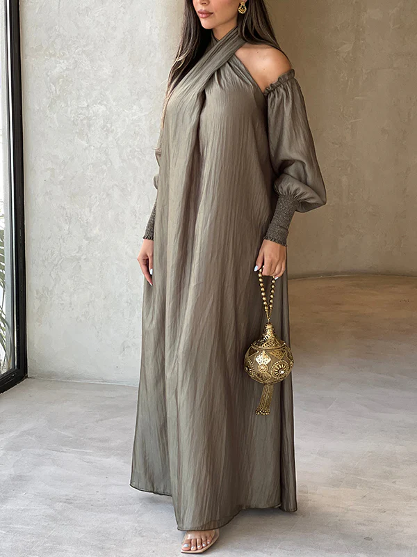 Loose Solid Color Long Sleeves Maxi Dresses - Image 3