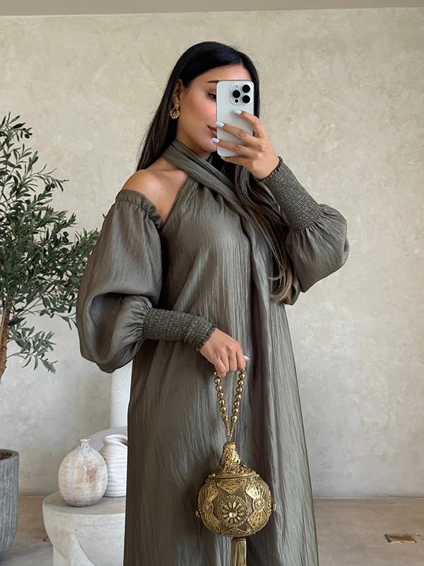 Loose Solid Color Long Sleeves Maxi Dresses - Image 4