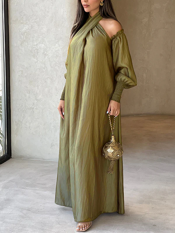 Loose Solid Color Long Sleeves Maxi Dresses - Image 7
