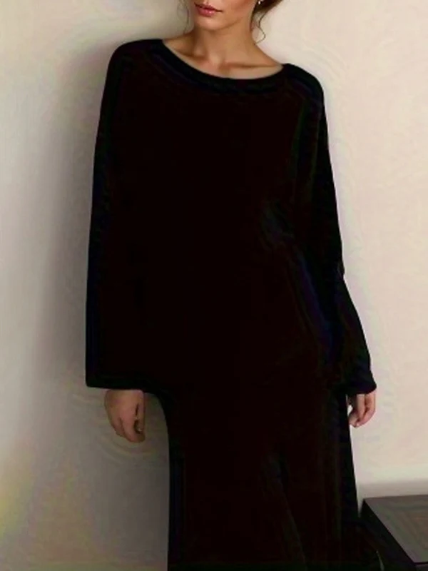 Loose Solid Color Long Sleeves Round-Neck Sweater Top + Skirt Two Pieces Set - Image 10