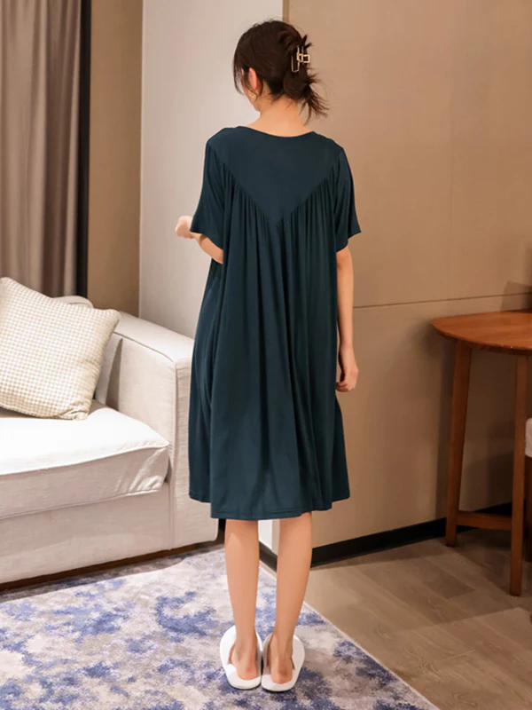 Loose Solid Color Pleated Modal Pajamas Dress - Image 11