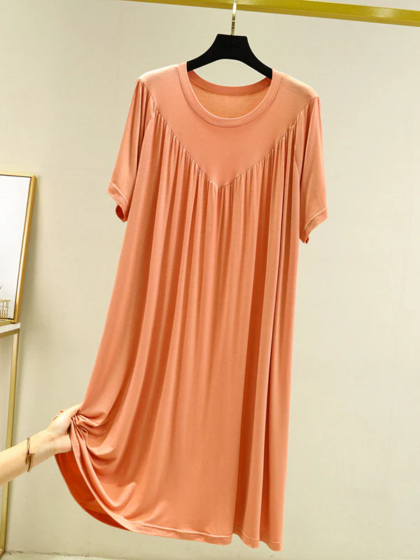 Loose Solid Color Pleated Modal Pajamas Dress - Image 15
