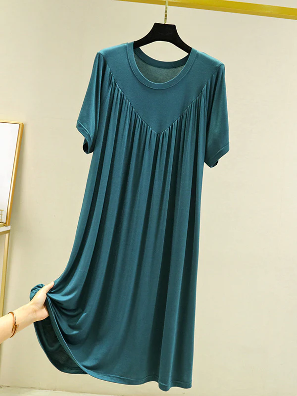 Loose Solid Color Pleated Modal Pajamas Dress - Image 16