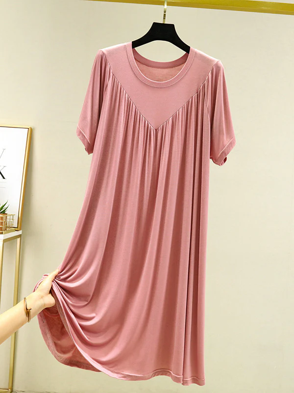 Loose Solid Color Pleated Modal Pajamas Dress - Image 17