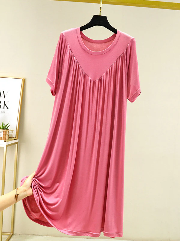 Loose Solid Color Pleated Modal Pajamas Dress - Image 18