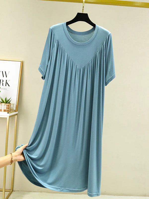 Loose Solid Color Pleated Modal Pajamas Dress - Image 19