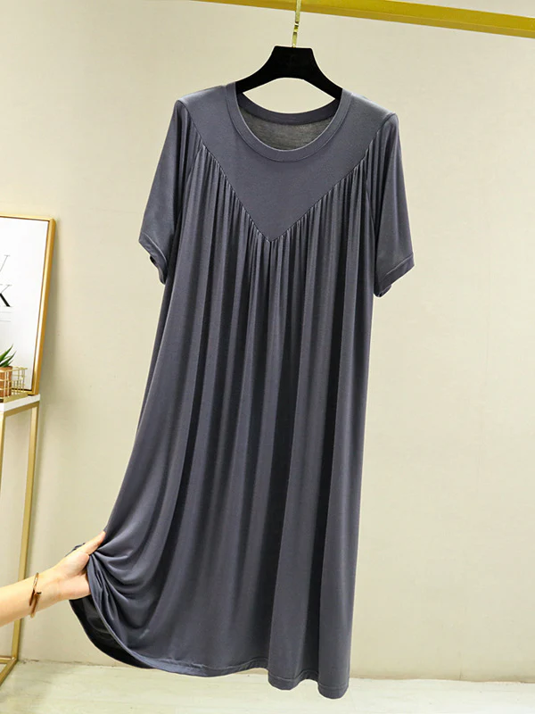 Loose Solid Color Pleated Modal Pajamas Dress - Image 20