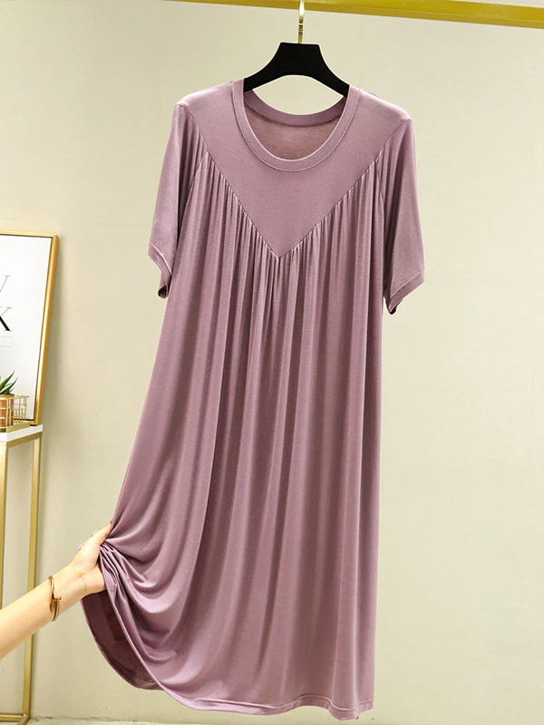 Loose Solid Color Pleated Modal Pajamas Dress - Image 21