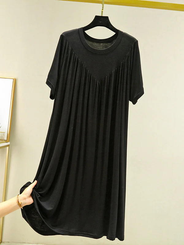 Loose Solid Color Pleated Modal Pajamas Dress - Image 22