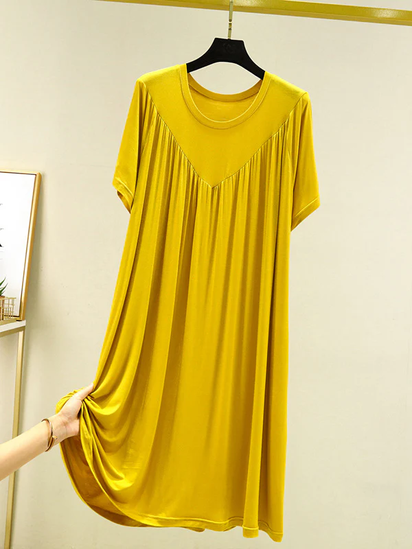 Loose Solid Color Pleated Modal Pajamas Dress - Image 23
