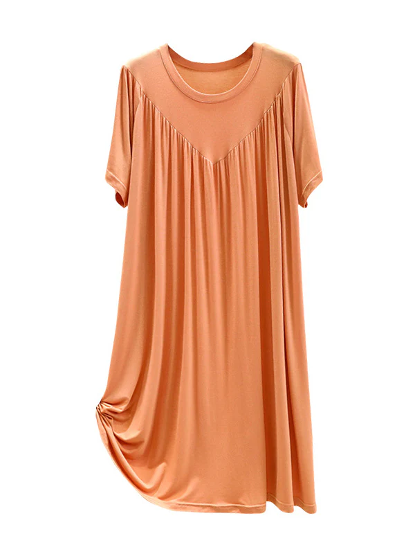 Loose Solid Color Pleated Modal Pajamas Dress - Image 26