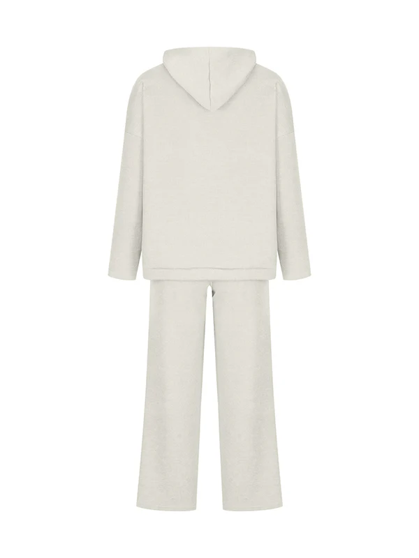 Loose Solid Color Round-Neck Hooded Long Sleeves Sweater Top + Drawstring Pants Bottom Two Pieces Set - Image 13