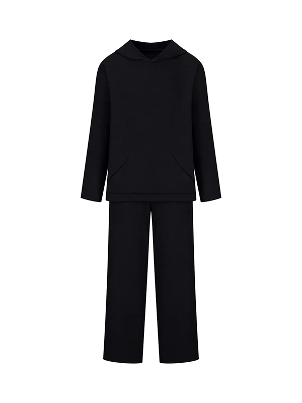 Loose Solid Color Round-Neck Hooded Long Sleeves Sweater Top + Drawstring Pants Bottom Two Pieces Set - Image 14