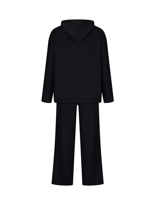 Loose Solid Color Round-Neck Hooded Long Sleeves Sweater Top + Drawstring Pants Bottom Two Pieces Set - Image 15