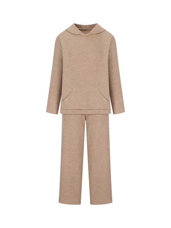 Loose Solid Color Round-Neck Hooded Long Sleeves Sweater Top + Drawstring Pants Bottom Two Pieces Set - Image 16