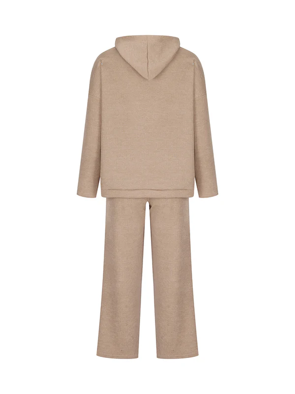 Loose Solid Color Round-Neck Hooded Long Sleeves Sweater Top + Drawstring Pants Bottom Two Pieces Set - Image 17