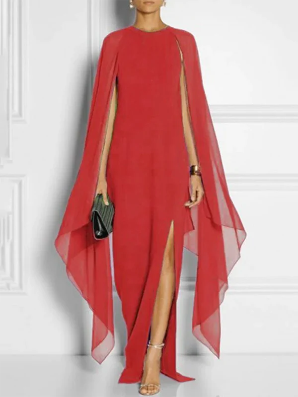Loose Solid Color Round-Neck Maxi Dresses - Image 3