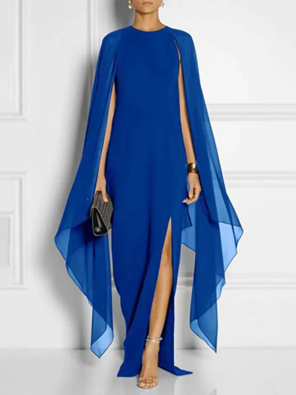 Loose Solid Color Round-Neck Maxi Dresses - Image 4