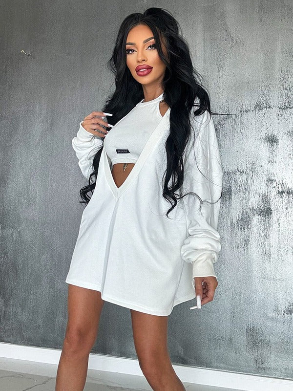 Loose Solid Color Round-Neck Mini Dresses & Vest Top Two Pieces Set - Image 10
