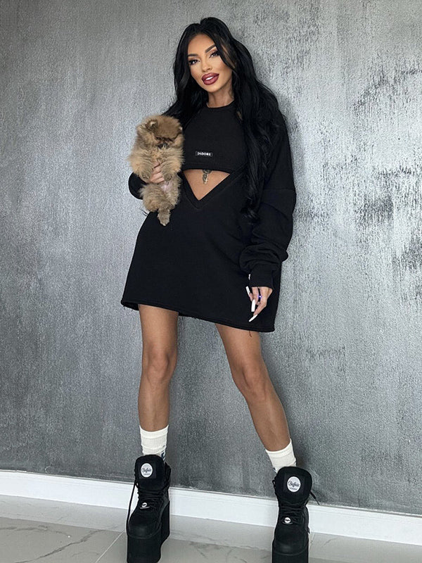 Loose Solid Color Round-Neck Mini Dresses & Vest Top Two Pieces Set - Image 13
