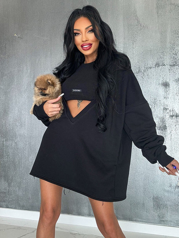 Loose Solid Color Round-Neck Mini Dresses & Vest Top Two Pieces Set - Image 14