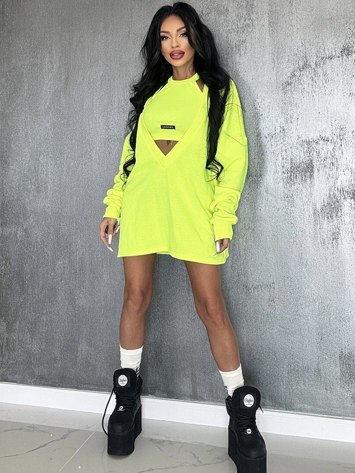Loose Solid Color Round-Neck Mini Dresses & Vest Top Two Pieces Set - Image 7