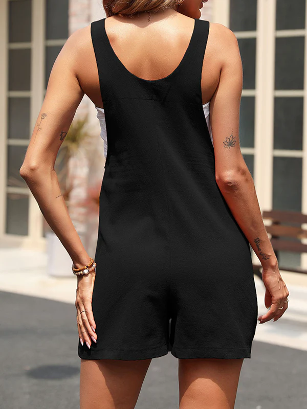 Loose Solid Color Round-Neck Rompers - Image 8