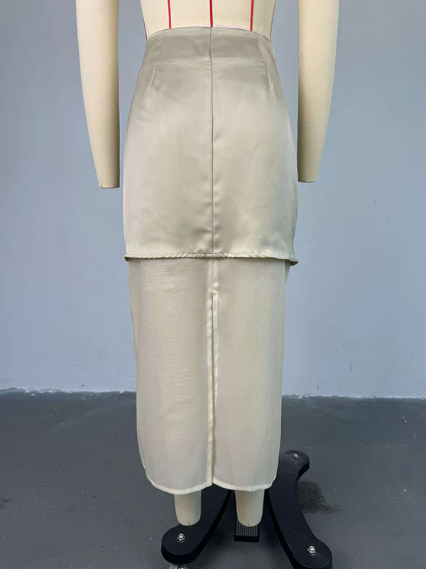 Loose Solid Color See-Through Long Sleeves Lapel Blouse + Skirt Two Pieces Set - Image 7