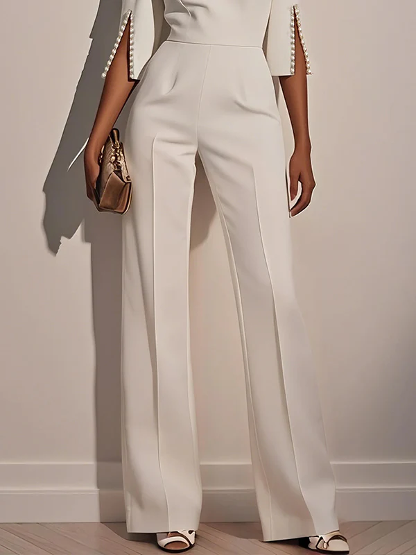 Loose Solid Color Split-Joint Round-Neck Jumpsuits - Image 3